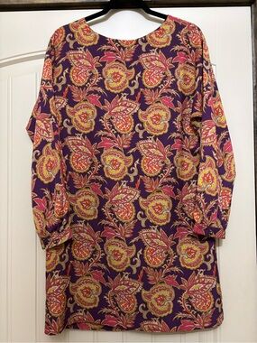 LOFT Plum Coral Yellow FloralLong-Sleeve Sheath Dress Medium Petite